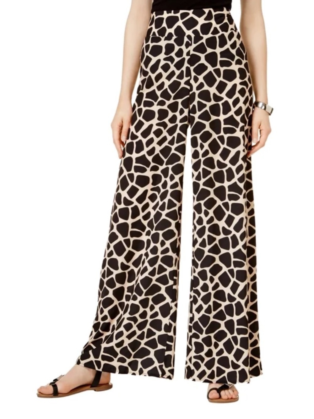 Bar III Black and Tan Giraffe Print Wide-Leg Pants